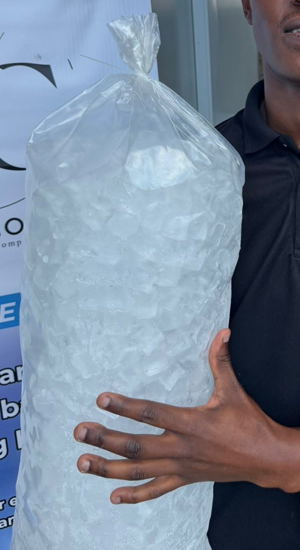 A tall 10 kg bag of Ice Cold ice cubes